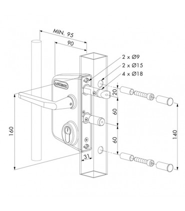 Serrure à pêne INOX pour portails ouvrants et piscines