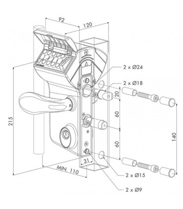 Serrure à code mécanique LMKQ mécanisme INOX pour portails à battants
