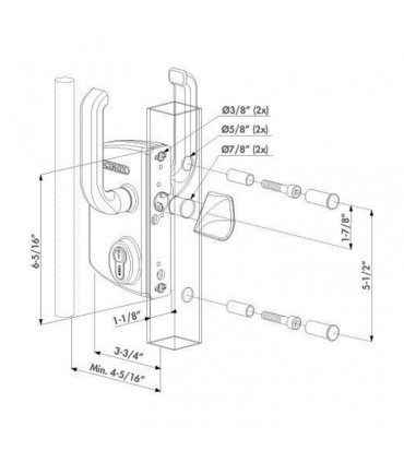 Serrure à crochet mécanisme INOX LSKZ 60x60 pour portails coulissants