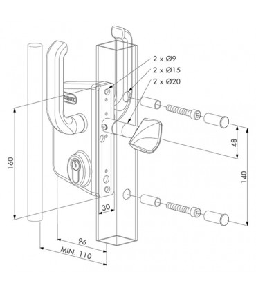 Serrure à crochet mécanisme INOX LSKZ 80x80 pour portails coulissants