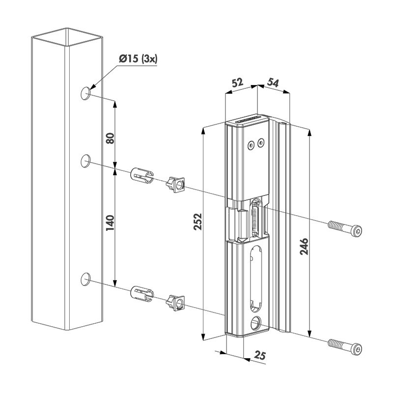 Gâche électrique en applique pour serrure encastrée Locinox