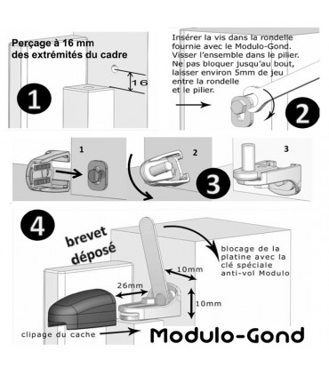 Modulo gond sans cache ajustable deux axes avec clef anti vol