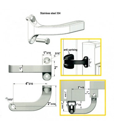 Modulo gond acier inox 180° cache noir anti soulèvement