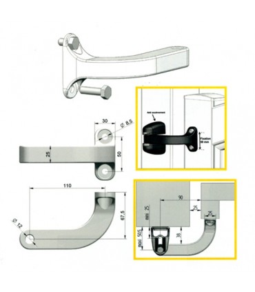 Modulo gond acier inox 180° cache noir anti soulèvement