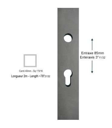 Tube pré-usiné 3 faces 40x40mm longueur 2m pour serrure à larder entraxe 85mm