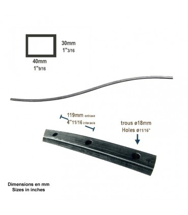 Cintre en forme de chapeau de gendarme 40x30mm percé de trous ø18mm