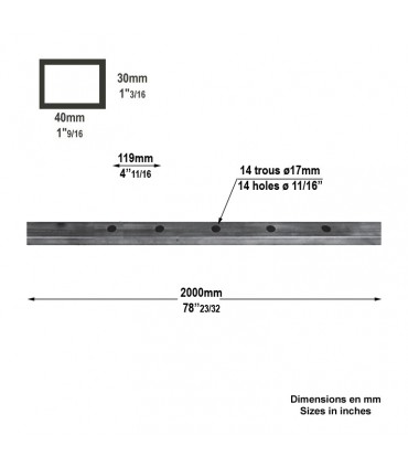 Tube lisse 40x30mm percé trous ø17mm pour portais ou clôtures
