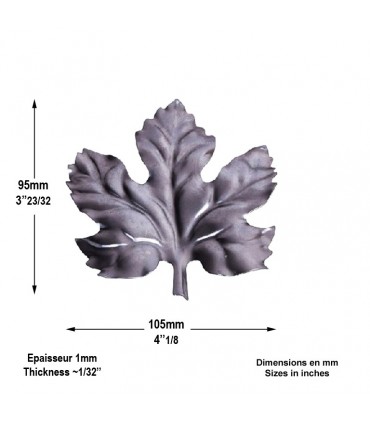 Feuille de vigne 95x105mm tôle épaisseur 1mm pour décoration