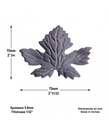 Feuille de vigne 70x75mm tôle épaisseur 0.6mm pour décoration