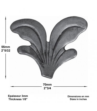 Feuille fantaisie 70x55mm tôle épaisse 3mm pour de la décoration