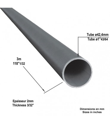 Tube pour main courante en acier ø42,4mm epr 2mm