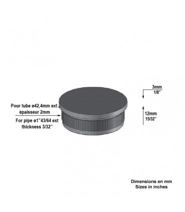 Bouchon de tube ø42,4mm epr 2mm de main courante en acier 