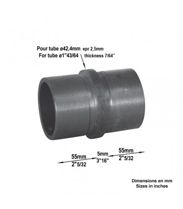 Connecteur droit de main courante en acier pour tube ø42,4mm epr 2,5mm