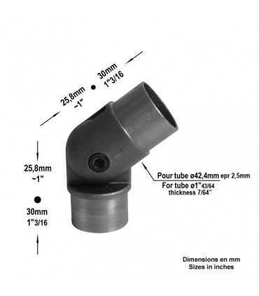 Coude réglable 90°-270° de main courante en acier pour tube ø42,4mm epr 2,5mm