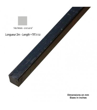 Barre profilée carré 14x14mm longueur 2m lisse en acier laminé brut