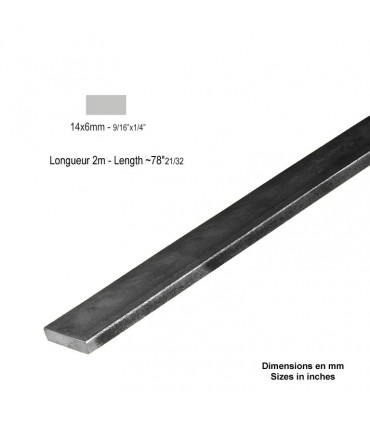 Barre profilée plate 14x6mm longueur 2m lisse en acier laminé brut