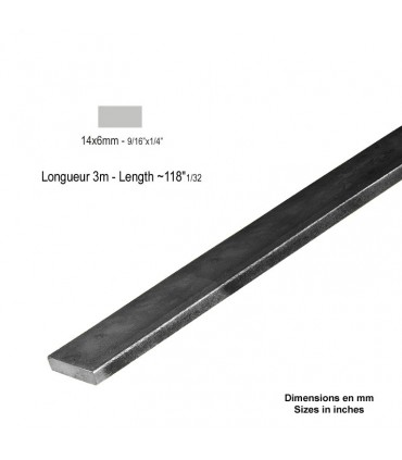 Barre profilée plate 14x6mm longueur 3m lisse en acier laminé brut
