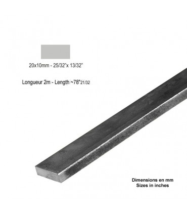 Barre profilée plate 20x10mm longueur 2m lisse en acier laminé brut