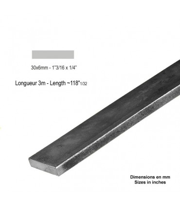 Barre profilée plate 30x6mm longueur 3m lisse en acier laminé brut