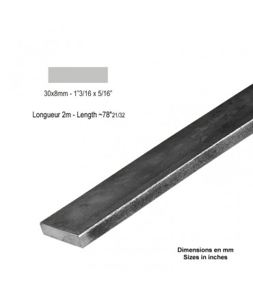Barre profilée plate 30x8mm longueur 2m lisse en acier laminé brut