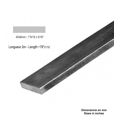 Barre profilée plate 40x6mm longueur 2m lisse en acier laminé brut