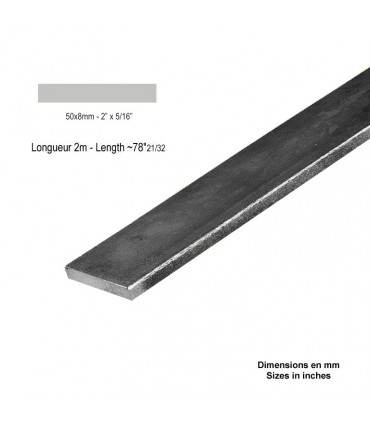 Barre profilée plate 50x8mm longueur 2m lisse en acier laminé brut