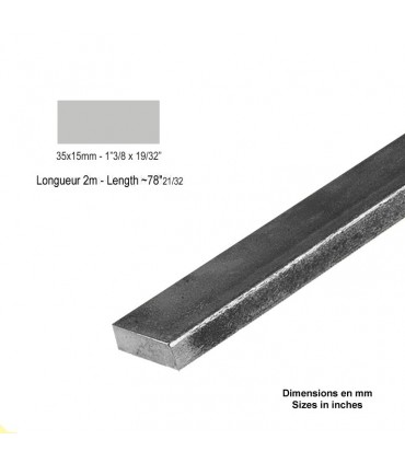 Barre profilée plate 35x15mm longueur 2m lisse en acier laminé brut