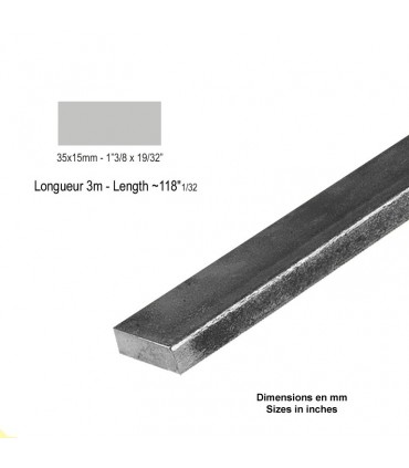 Barre profilée plate 35x15mm longueur 3m lisse en acier laminé brut