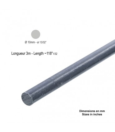 Barre profilée ronde ø10mm longueur 3m lisse en acier laminé brut