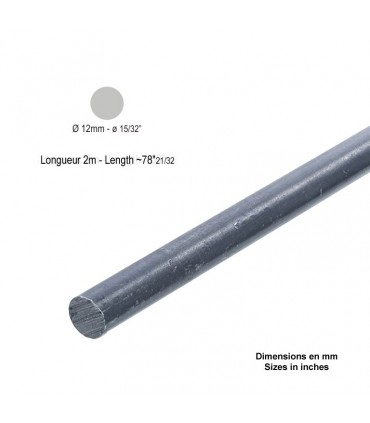 Barre profilée rond ø12mm longueur 2m lisse en acier laminé brut