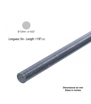 Barre profilée rond ø12mm longueur 3m lisse en acier laminé brut