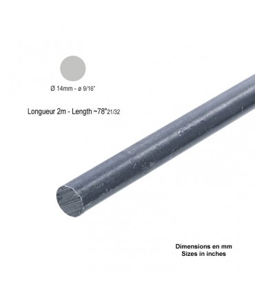 Barre profilée rond ø14mm longueur 2m lisse en acier laminé brut