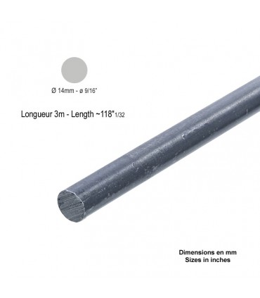 Barre profilée rond ø14mm longueur 3m lisse en acier laminé brut