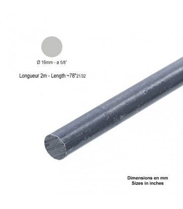 Barre profilée rond ø16mm longueur 2m lisse en acier laminé brut