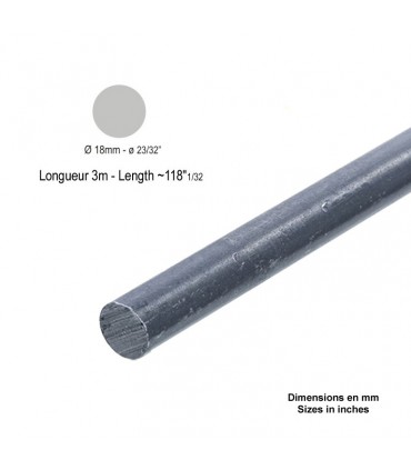 Barre profilée rond ø18mm longueur 3m lisse en acier laminé brut