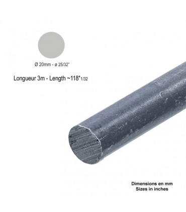 Barre profilée ronde de ø20mm longueur 3m lisse en acier laminé brut
