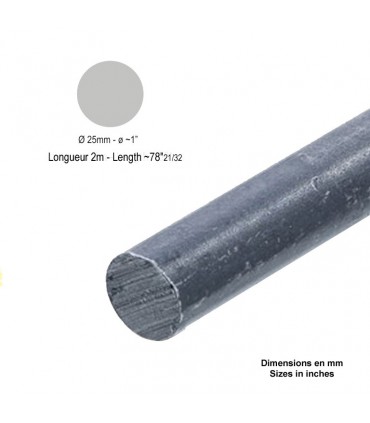 Barre profilée rondde de ø25mm longueur 2m lisse en acier laminé brut