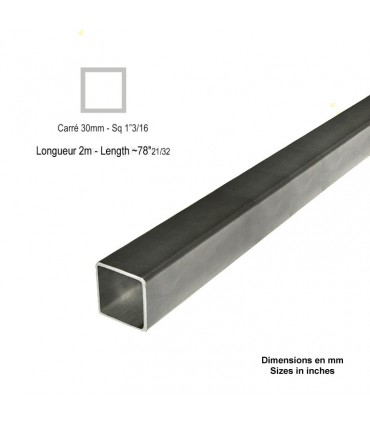 Barre profilée tube 30x30mm longueur 2m carré lisse acier laminé brut