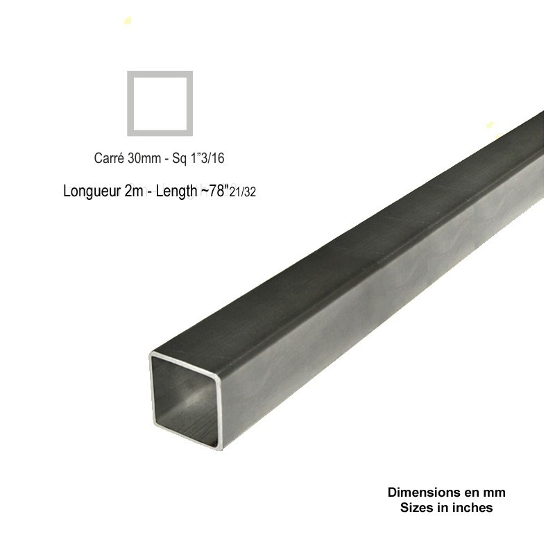 Barre de fer tube profilé carré 30x30x2mm au détail/sur mesure.