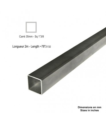 Barre profilée tube 35x35mm longueur 2m carré lisse acier laminé brut