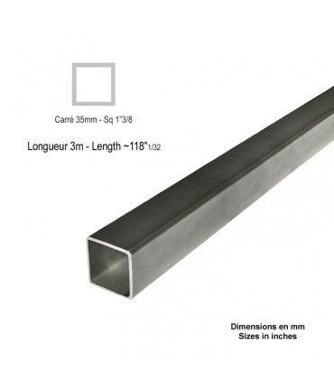 Barre profilée tube 35x35mm longueur 3m carré lisse acier laminé brut