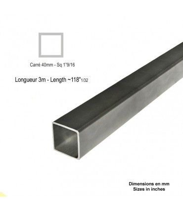 Barre profilée tube 40x40mm longueur 3m carré lisse acier laminé brut