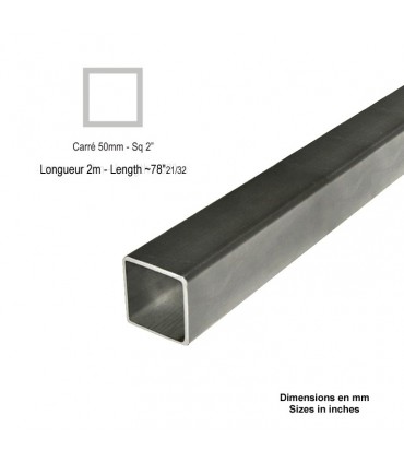 Barre profilée tube 50x50mm longueur 2m carré lisse acier laminé brut