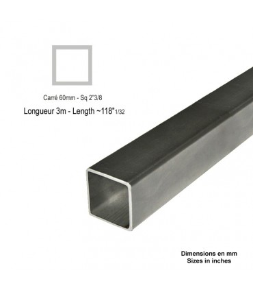 Barre profilée tube 60x60mm longueur 3m carré lisse acier laminé brut