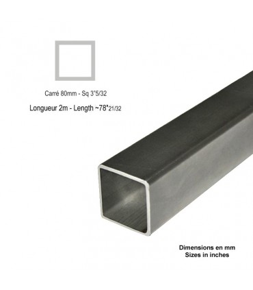 Barre profilée tube 80x80mm longueur 2m carré lisse acier laminé brut