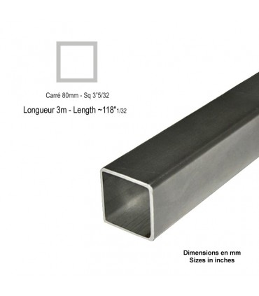 Barre profilée tube 80x80mm longueur 3m carré lisse acier laminé brut
