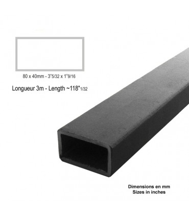Barre profilée tube 80x40mm longueur 3m rectangulaire lisse acier brut