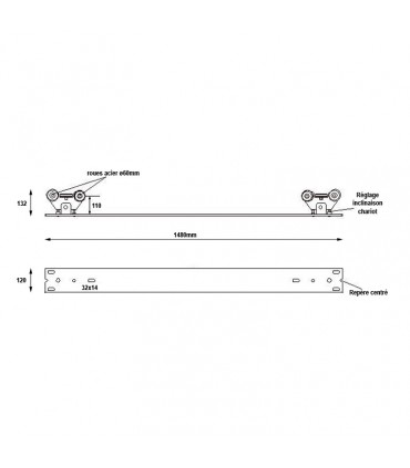 Système 2 chariots de guidage rail de 72x72mm pour portails autoportant 4.5m