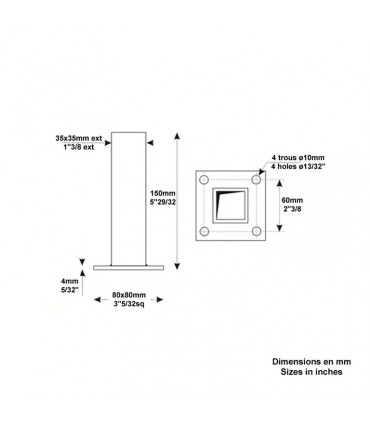 Platines de fixation tube de 40x40mm de poteau de clôtures en kit