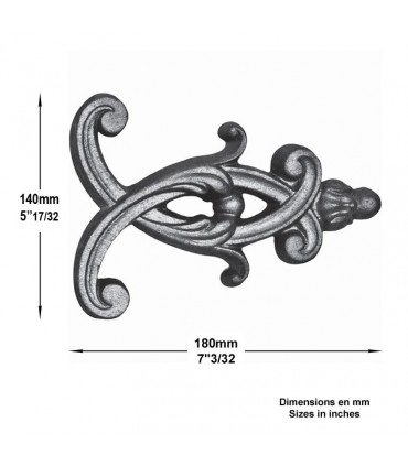 Décor fonte zinguée 140x180mm épaisseur 15mm pour soubassements portails